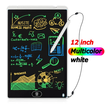 12-inch multicolor writing tablet with a stylus on a white background