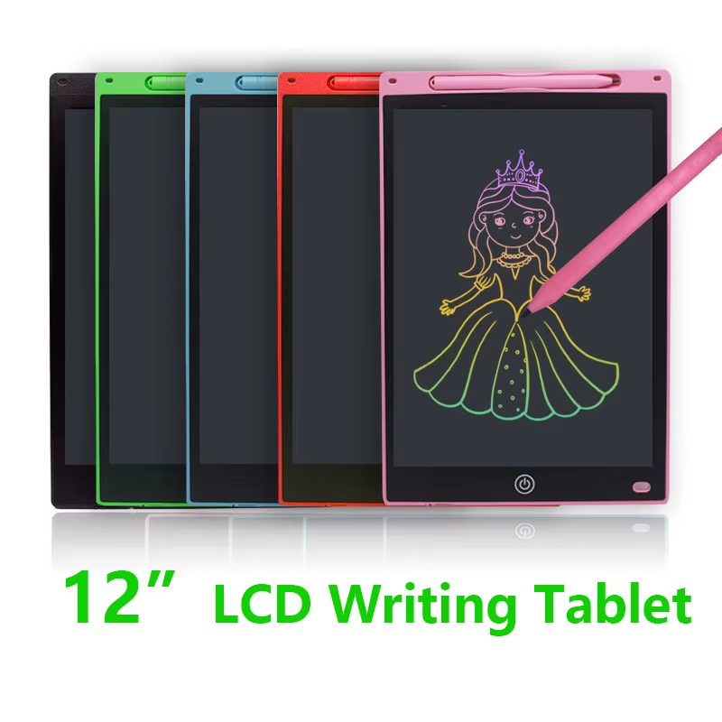 12-inch LCD writing tablet with colorful frames and a drawing of a princess on a white background.