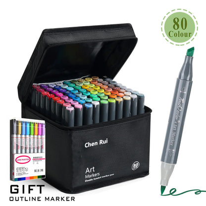 Chen Rui art marker set with 80 colors and a gift outline marker on a white background.