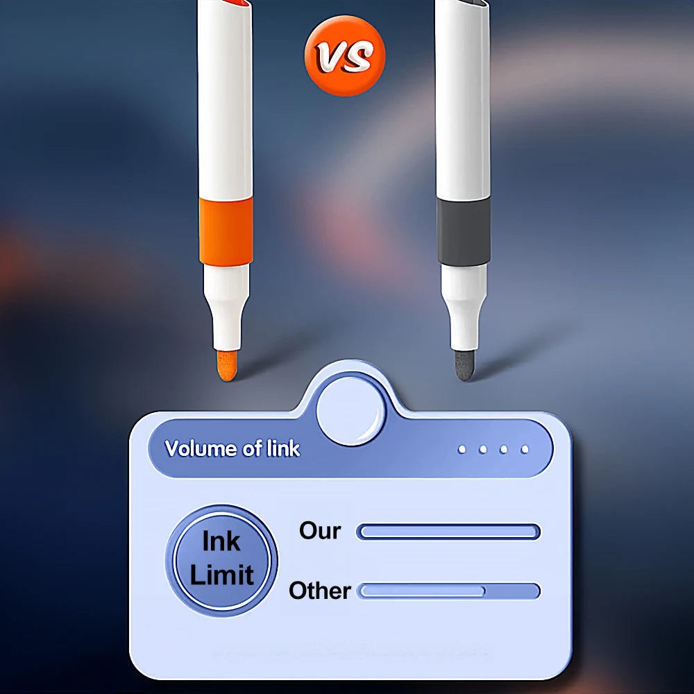 Two markers with an 'vs' symbol and a volume of link measurement tool on a dark background.