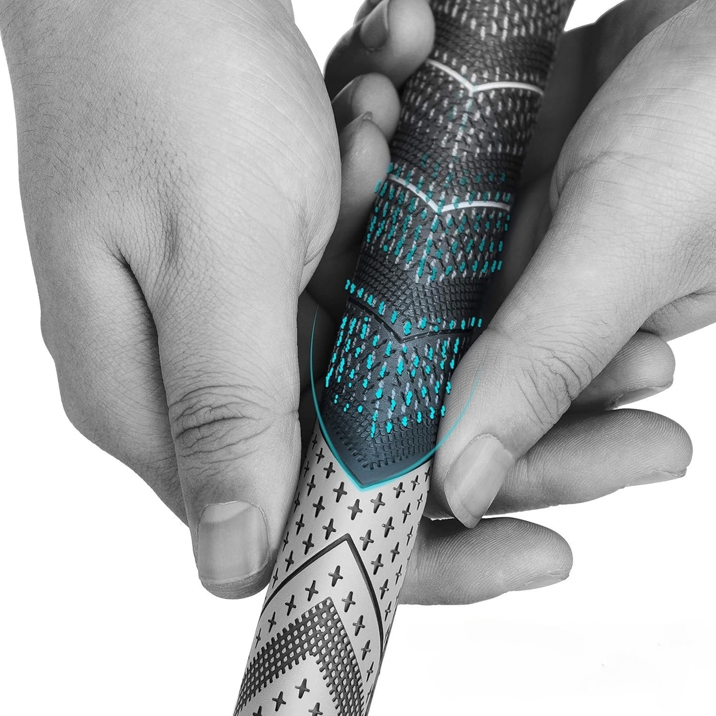 Close-up of hands holding a textured object with a focus on the pattern.