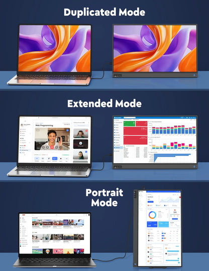 Laptop with different screen modes displayed on a blue background