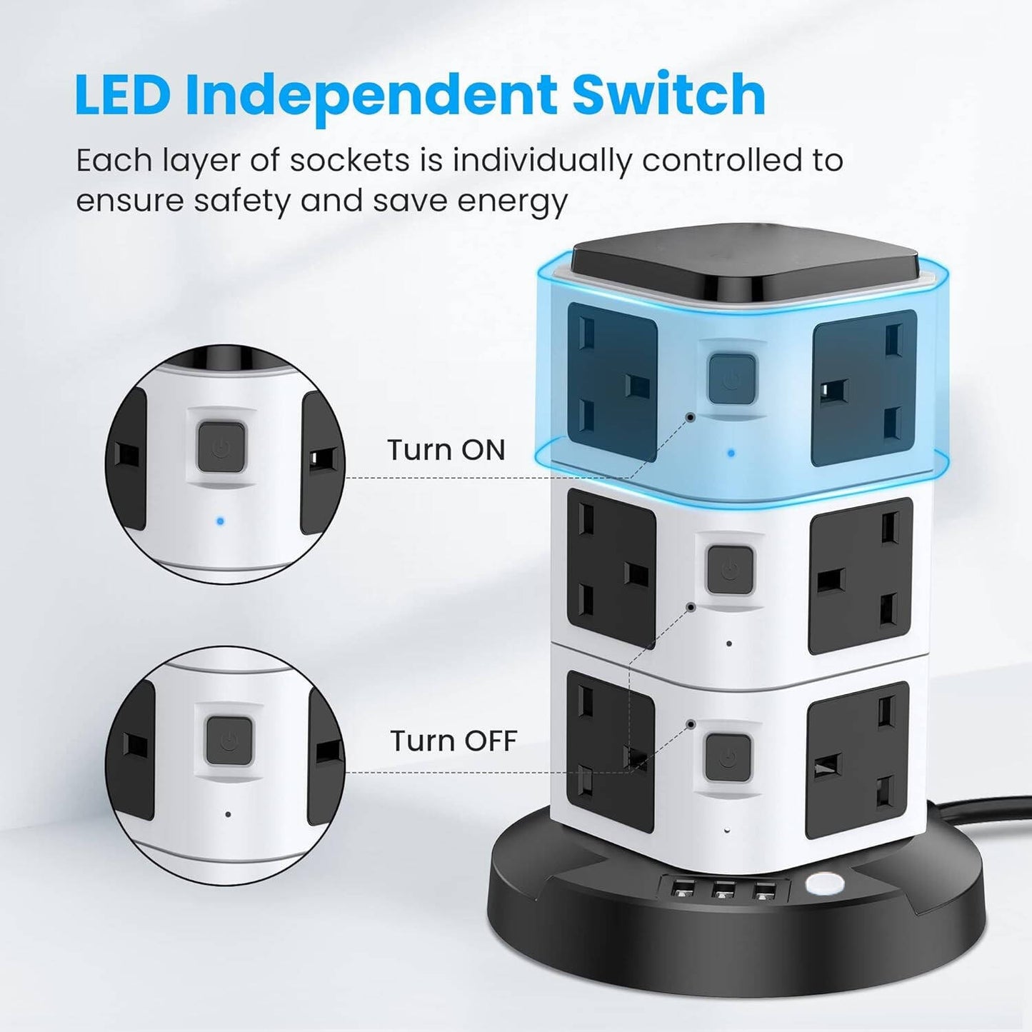 16-In-1 Tower Extension Lead with LED Switch