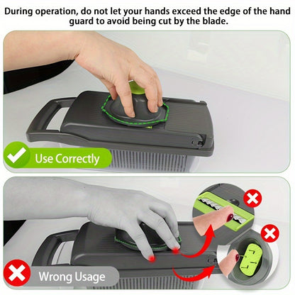 Instructions on using a kitchen knife sharpener correctly and incorrectly.