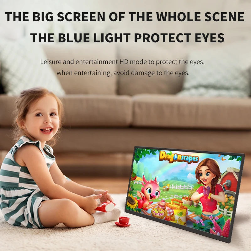 Child Playing Games on Portable Monitor