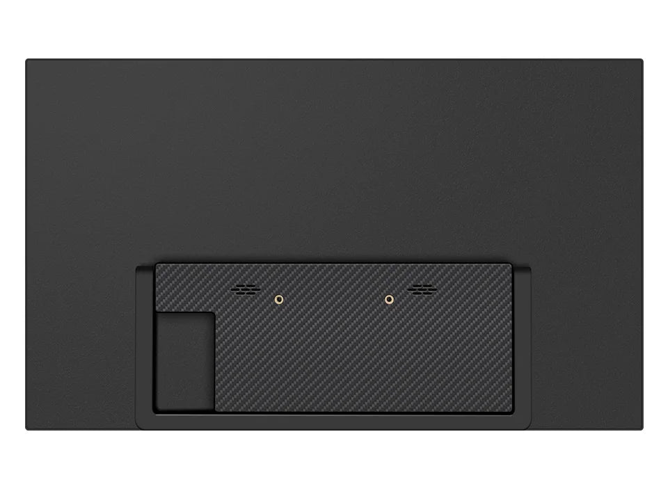 Black electronic device with carbon fiber texture on a white background