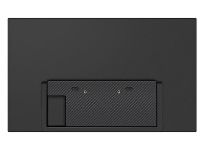 Black electronic device with carbon fiber texture on a white background