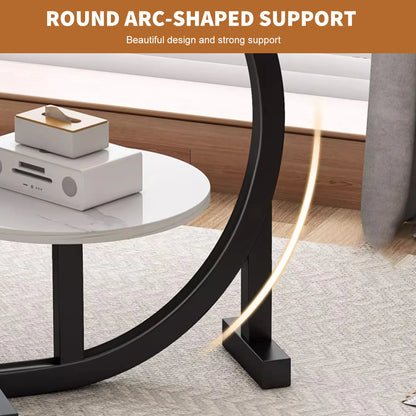 Round arc-shaped support structure with a table on a neutral background