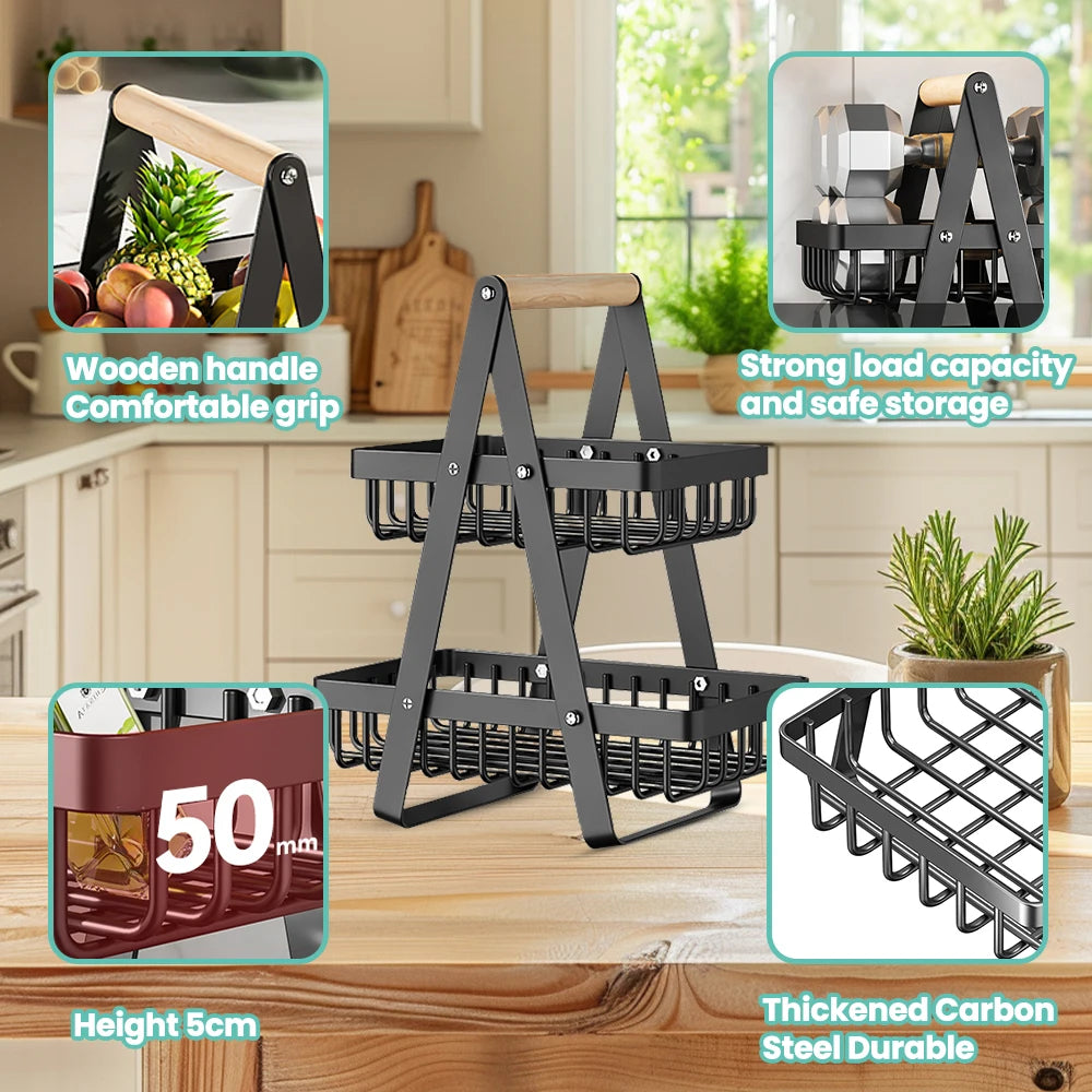 Collapsible storage rack with various features highlighted in a kitchen setting