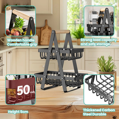 Collapsible storage rack with various features highlighted in a kitchen setting
