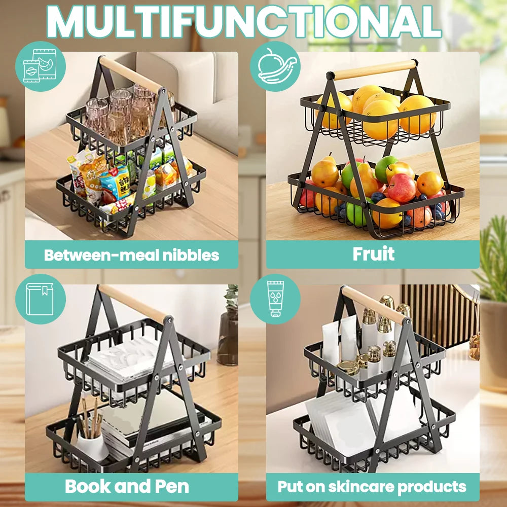 Multifunctional kitchen rack used for snacks, fruits, books, and skincare products.