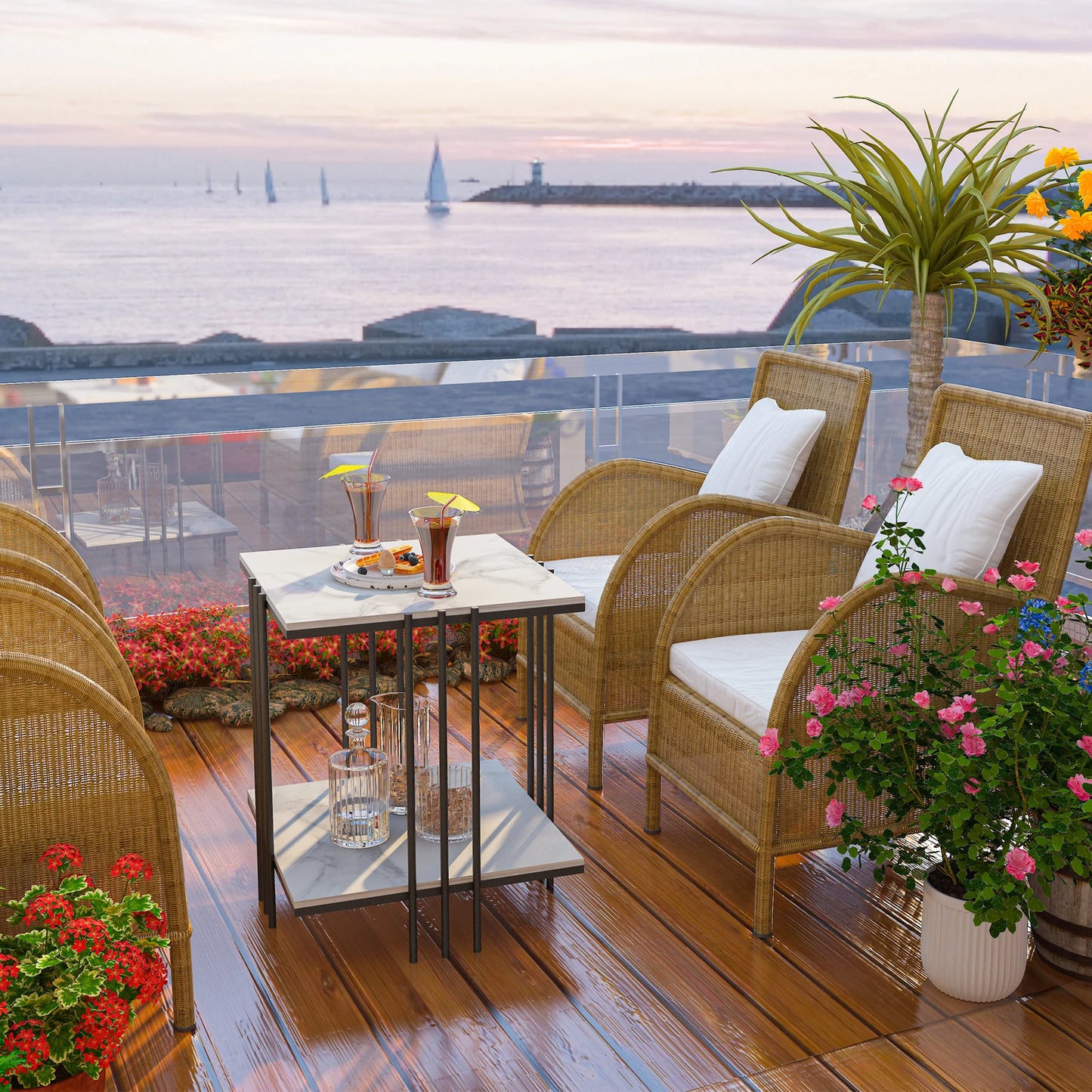 2 Tier Marble Side Table on Balcony