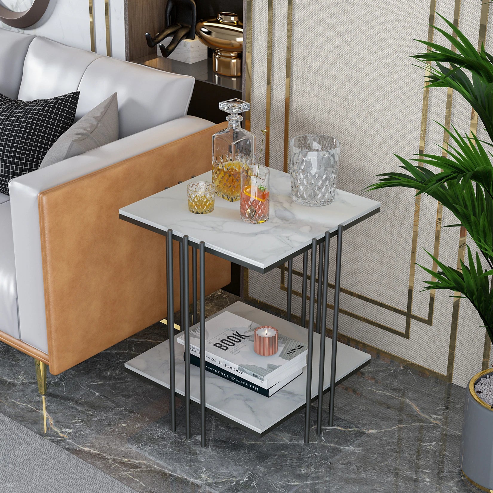 2 Tier Marble Side Table