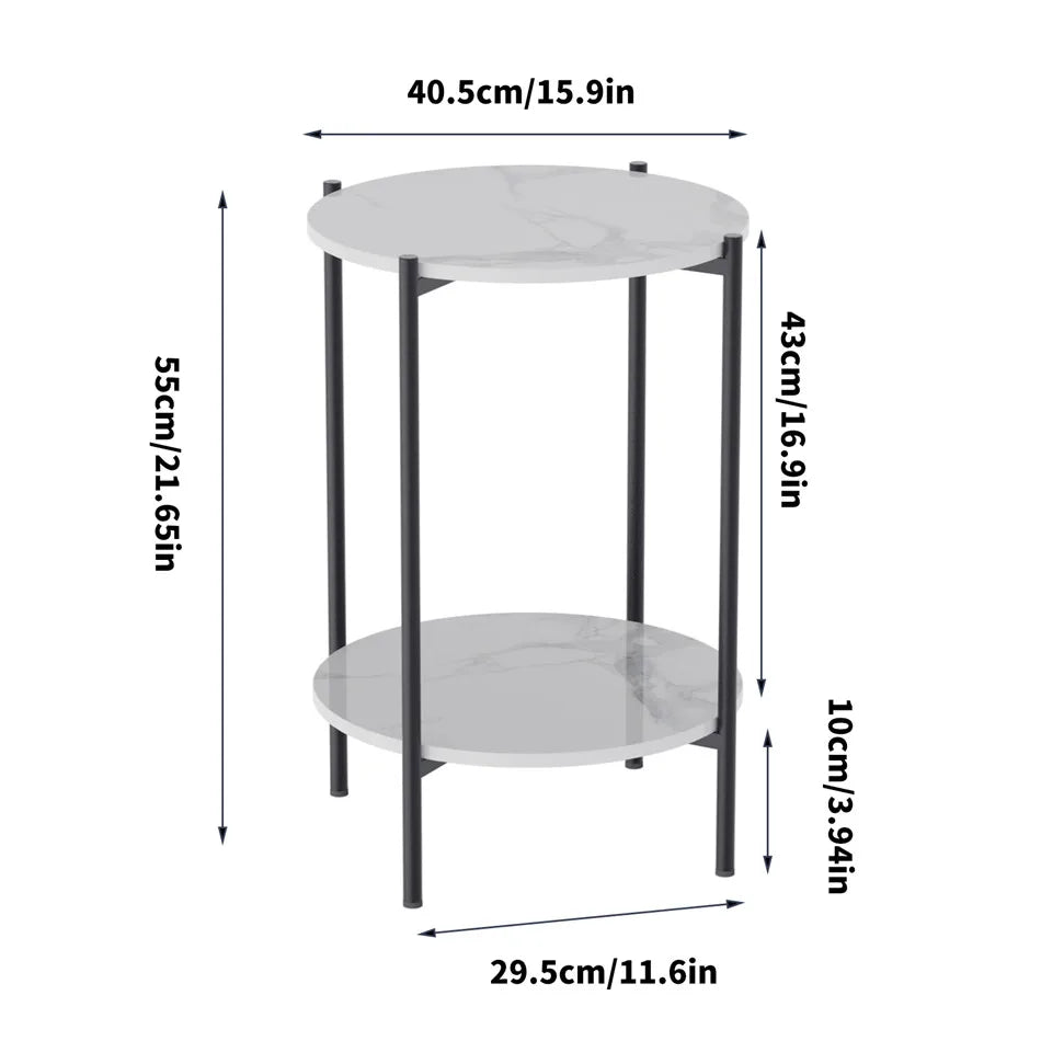 Small round table with dimensions labeled on a white background