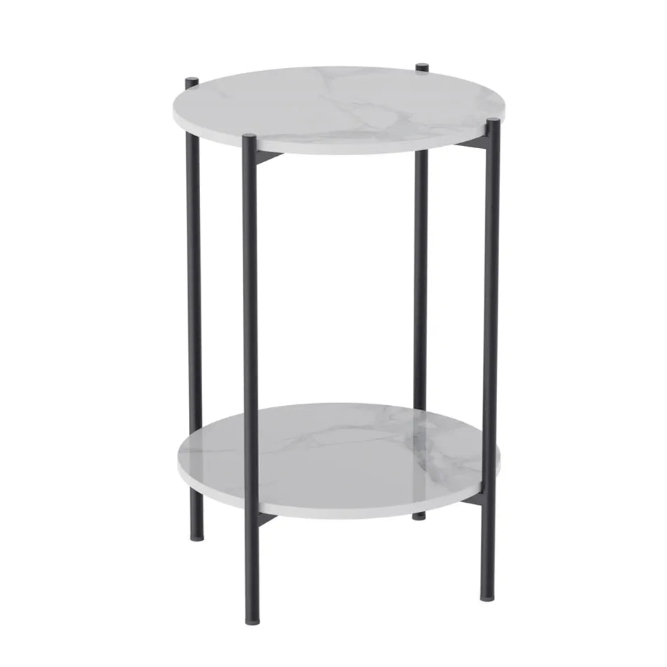 Round side table with two shelves on a white background