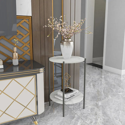 Modern side table with decorative items in a stylish interior setting