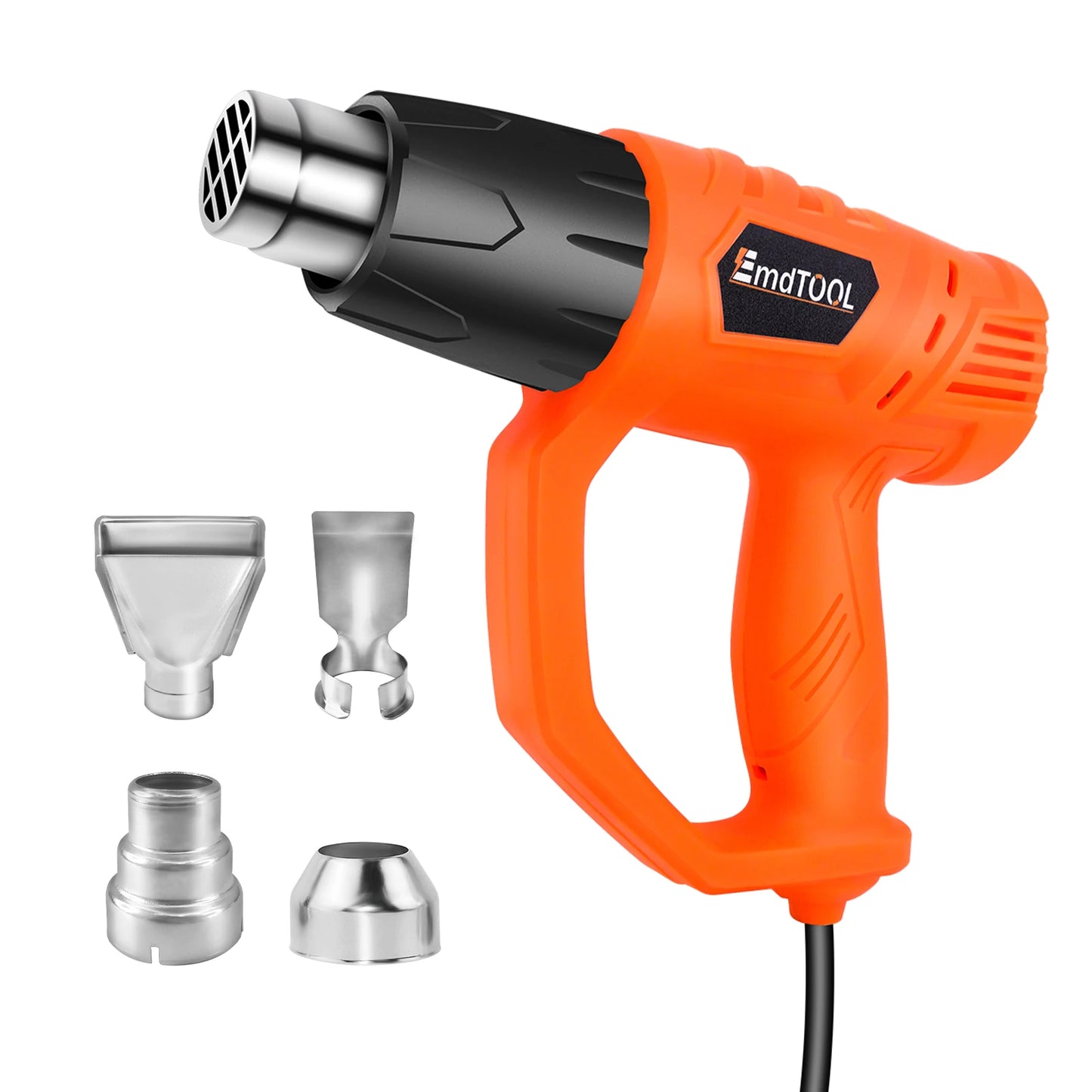 Orange heat gun with multiple nozzles on a white background