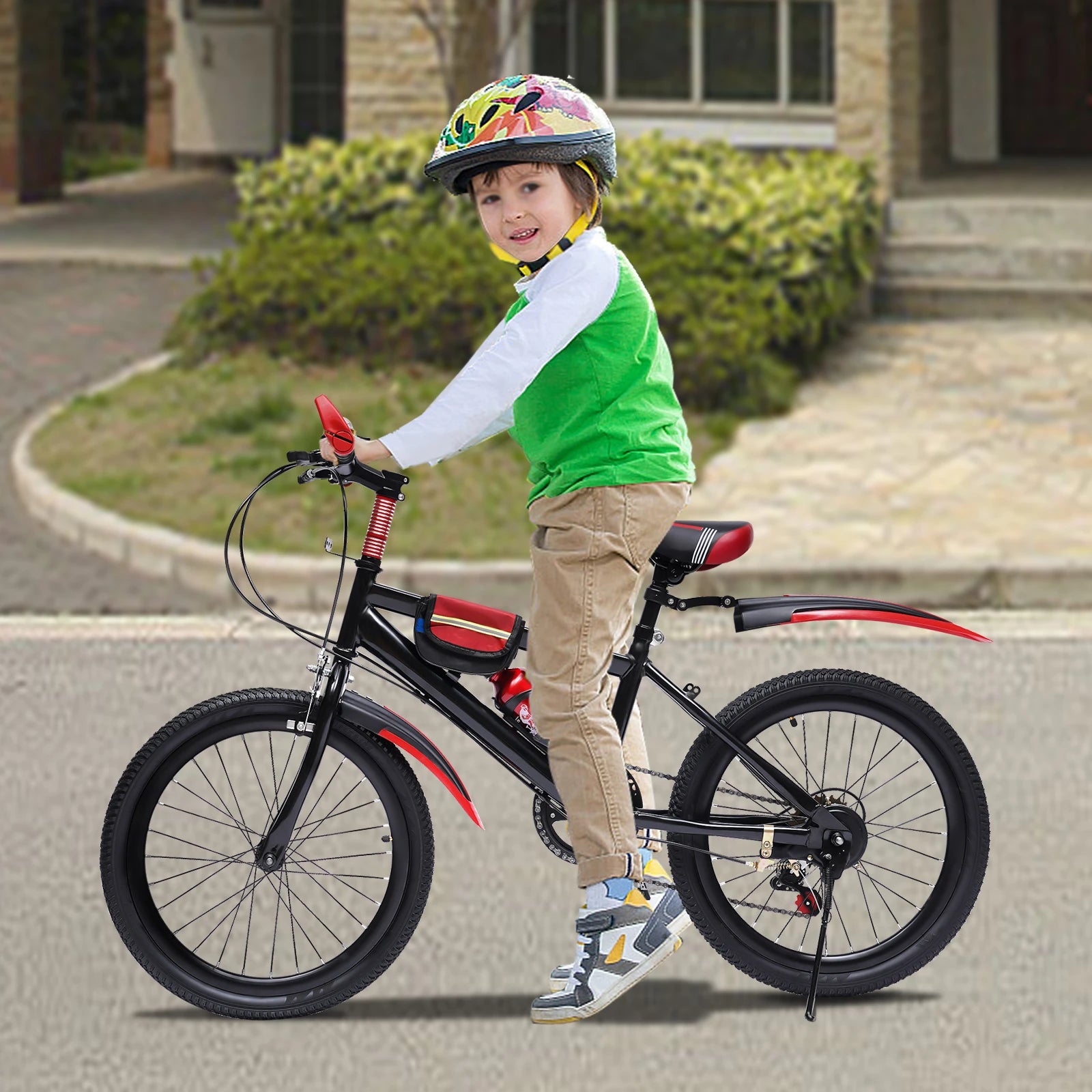 Child on a bicycle wearing a helmet in an outdoor setting