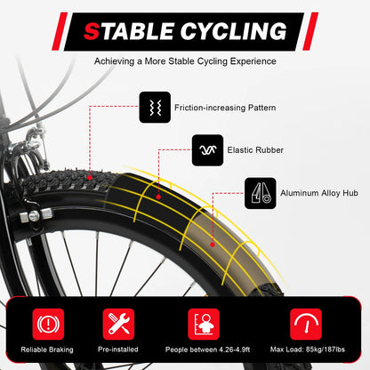 Bicycle tire with features highlighted and 'Stable Cycling' branding.