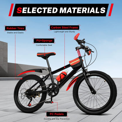 Children's bicycle with labeled materials on a gray background