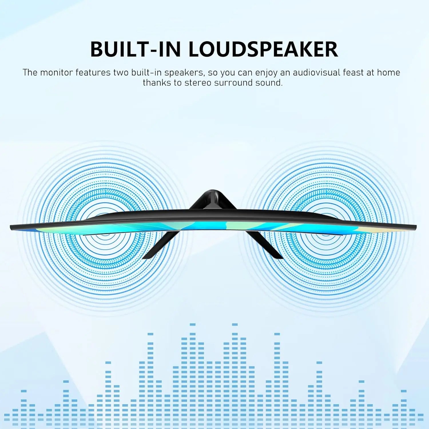 Monitor with built-in speakers on a light blue background