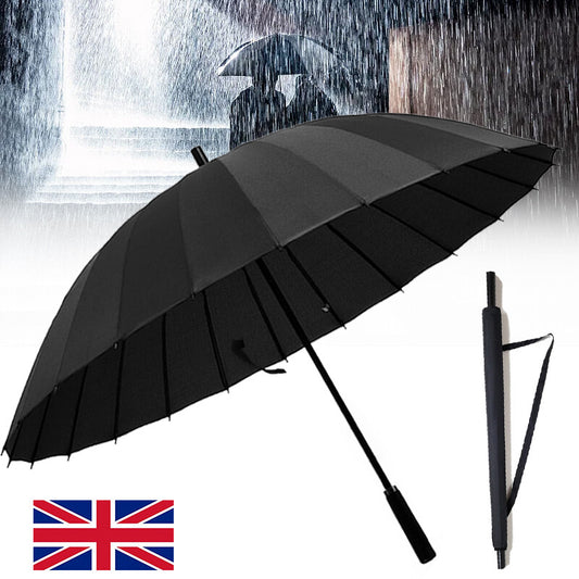 24 Rib Large Windproof Umbrella Black