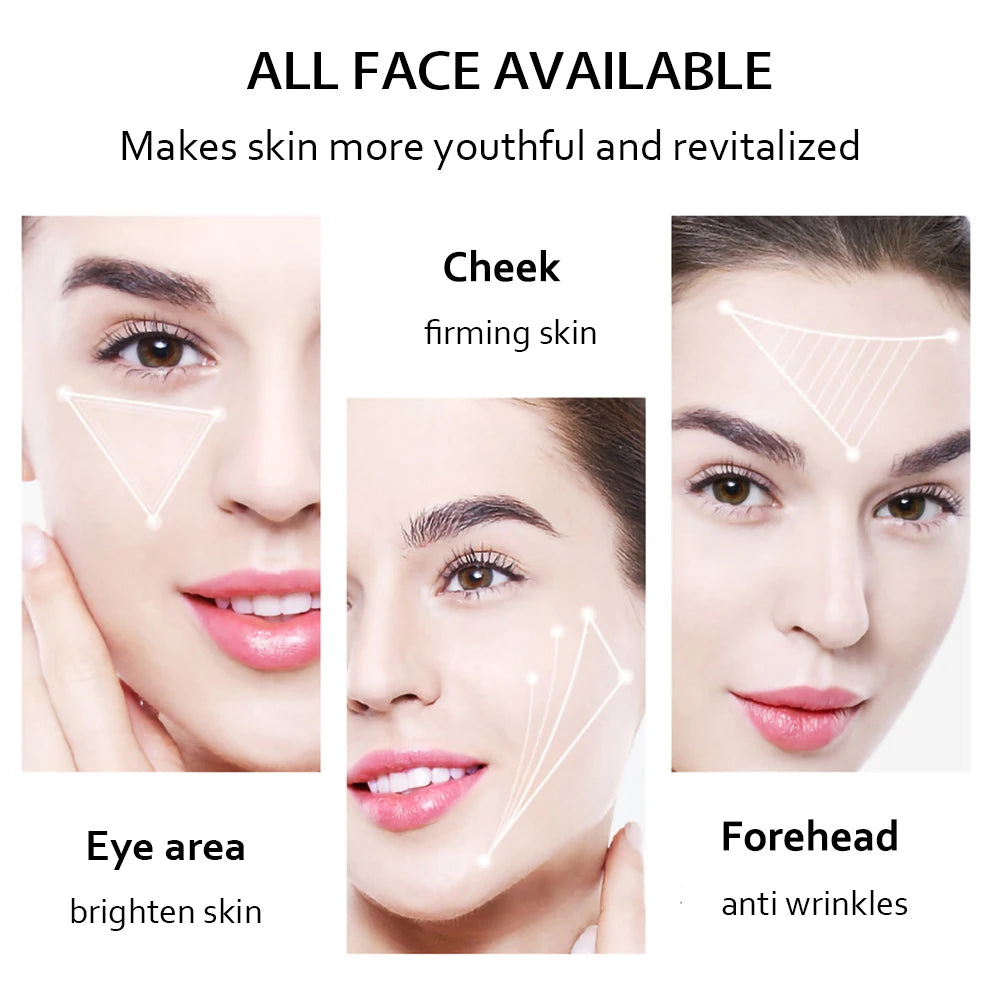 Facial treatment zones with text indicating effects on skin