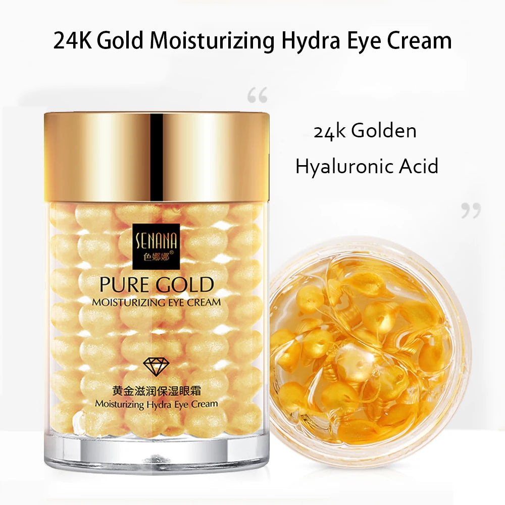 Pure Gold Moisturizing Eye Cream with 24k Golden Hyaluronic Acid on a white background