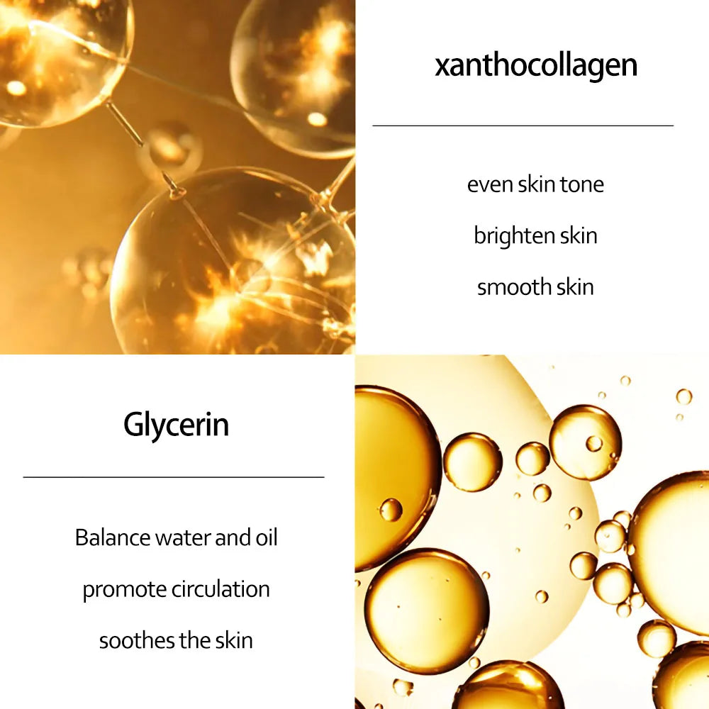 Illustration of xanthocollagen and glycerin with their benefits on a white background.