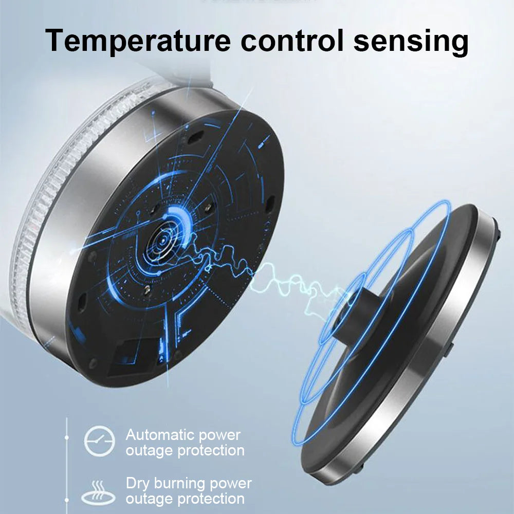 Temperature control sensing device with glowing blue elements on a light gray background