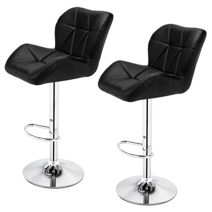 Modern Adjustable Bar Stools Set of 2 PU Leather Swivel Kitchen Chairs Black