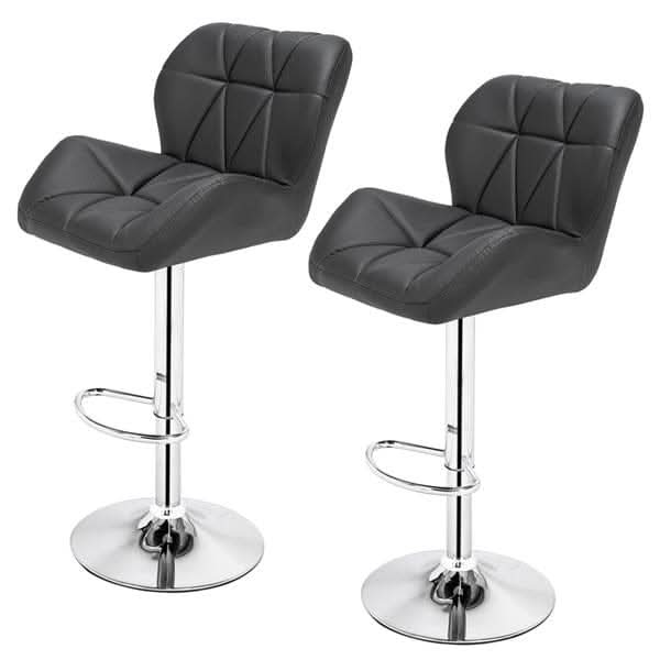 Modern Adjustable Bar Stools Set of 2 PU Leather Swivel Kitchen Chairs Grey Dark