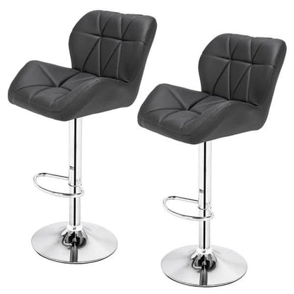 Modern Adjustable Bar Stools Set of 2 PU Leather Swivel Kitchen Chairs Grey Dark