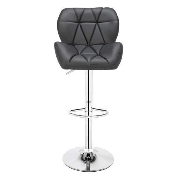 Modern Adjustable Bar Stools Set of 2 PU Leather Swivel Kitchen Chairs Grey Dark
