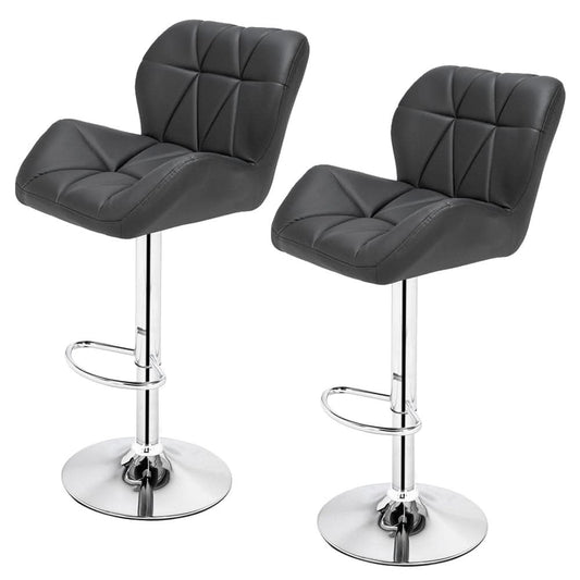 Modern Adjustable Bar Stools Set of 2 PU Leather Swivel Kitchen Chairs Grey Dark