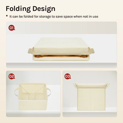 Folding design feature of a product with text explaining it can be folded for storage.