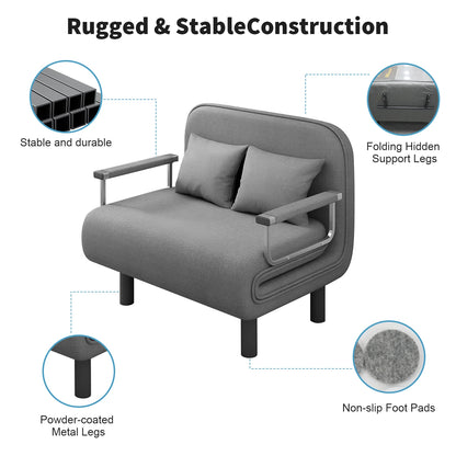 Gray armchair with features highlighted on a white background