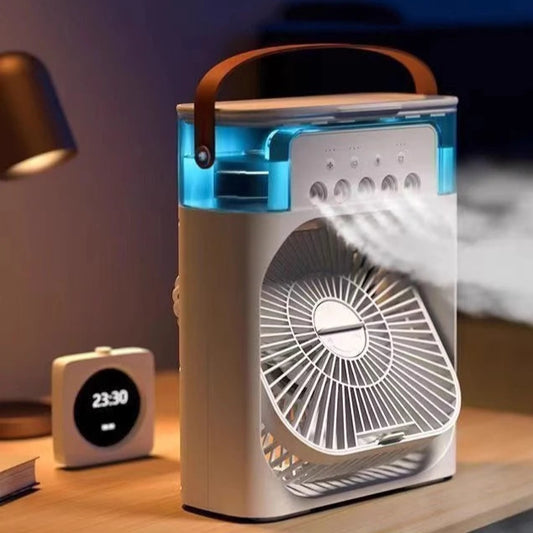 Portable air cooler fan on a table