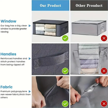 Comparison chart of a product with features like window, handles, and fabric quality compared to other products.