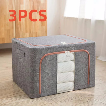 Gray storage cube with white contents on a wooden floor, labeled '3PCS'.