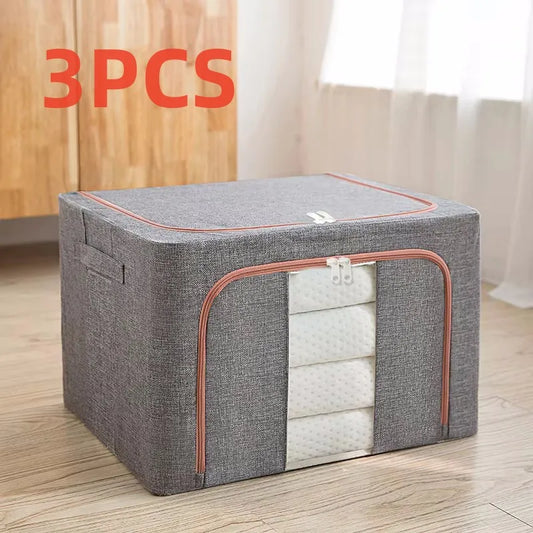 Gray storage cube with white contents on a wooden floor, labeled '3PCS'.