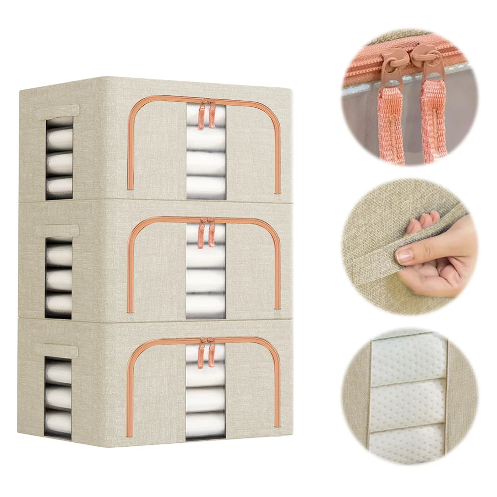 Packaging of folded towels with close-up insets on a white background