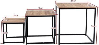 Set of three nesting tables with dimensions indicated