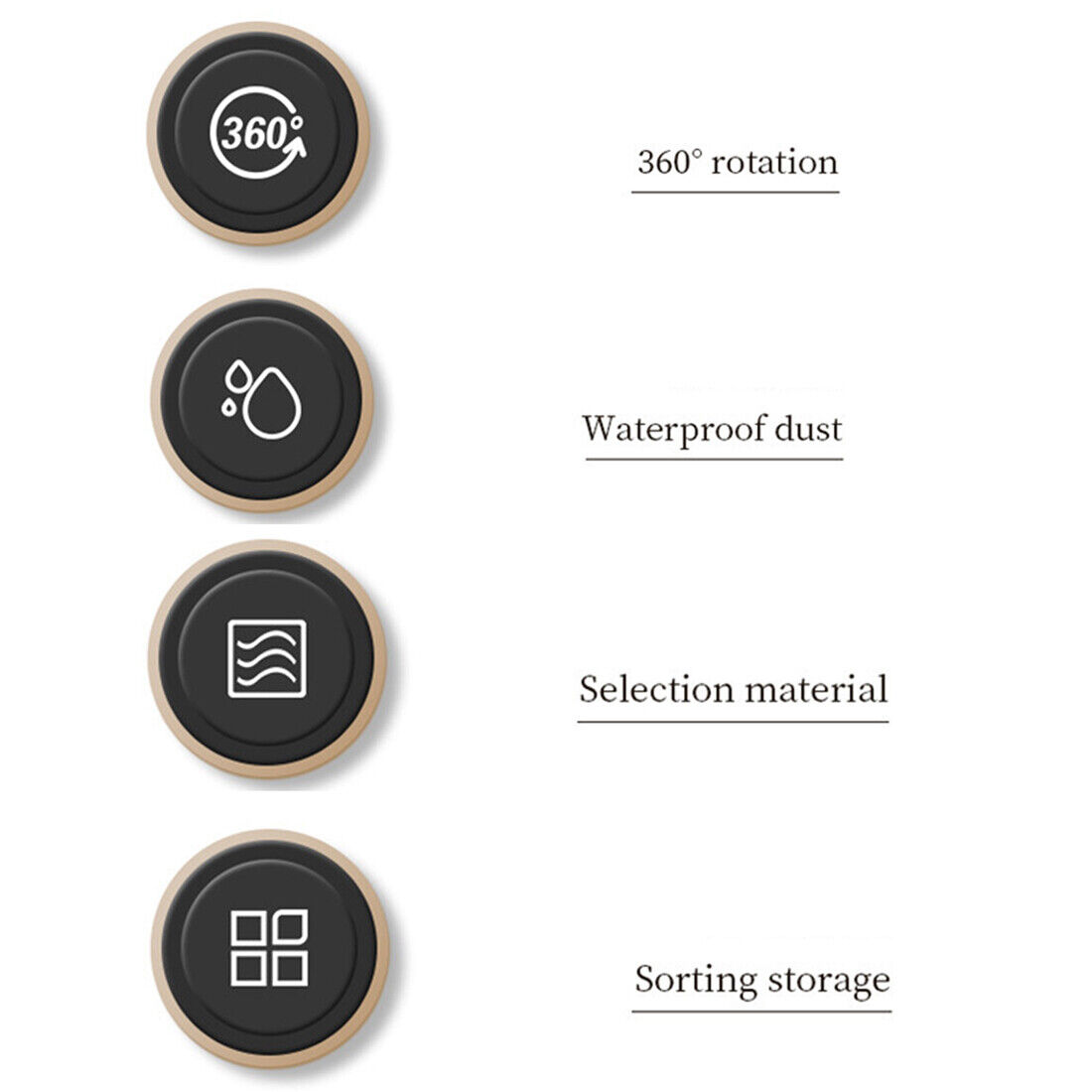 Set of circular icons with text labels on a white background