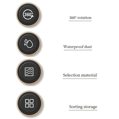 Set of circular icons with text labels on a white background