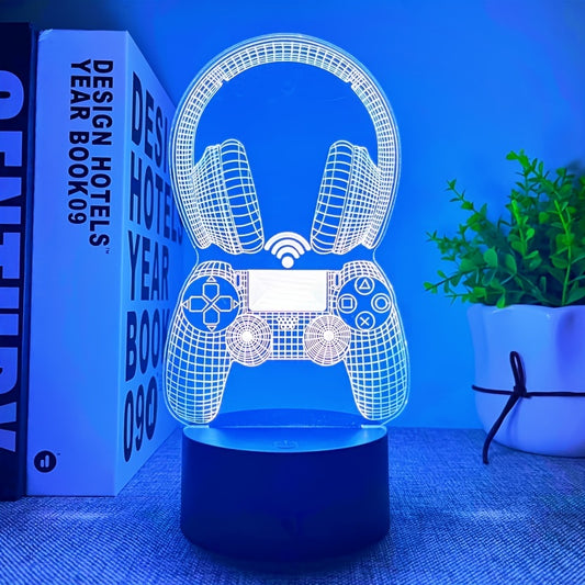 3D LED lamp shaped like a gaming controller and headphones on a blue background