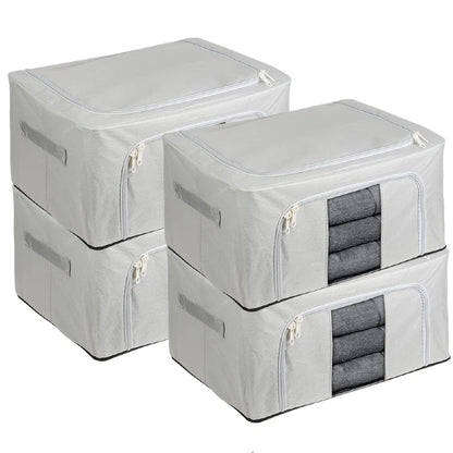 Set of gray storage boxes with zippers on a white background