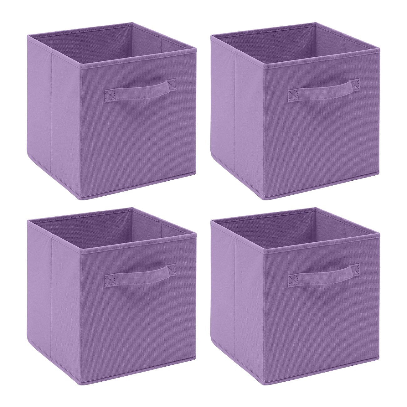 Four purple storage cubes with handles on a white background