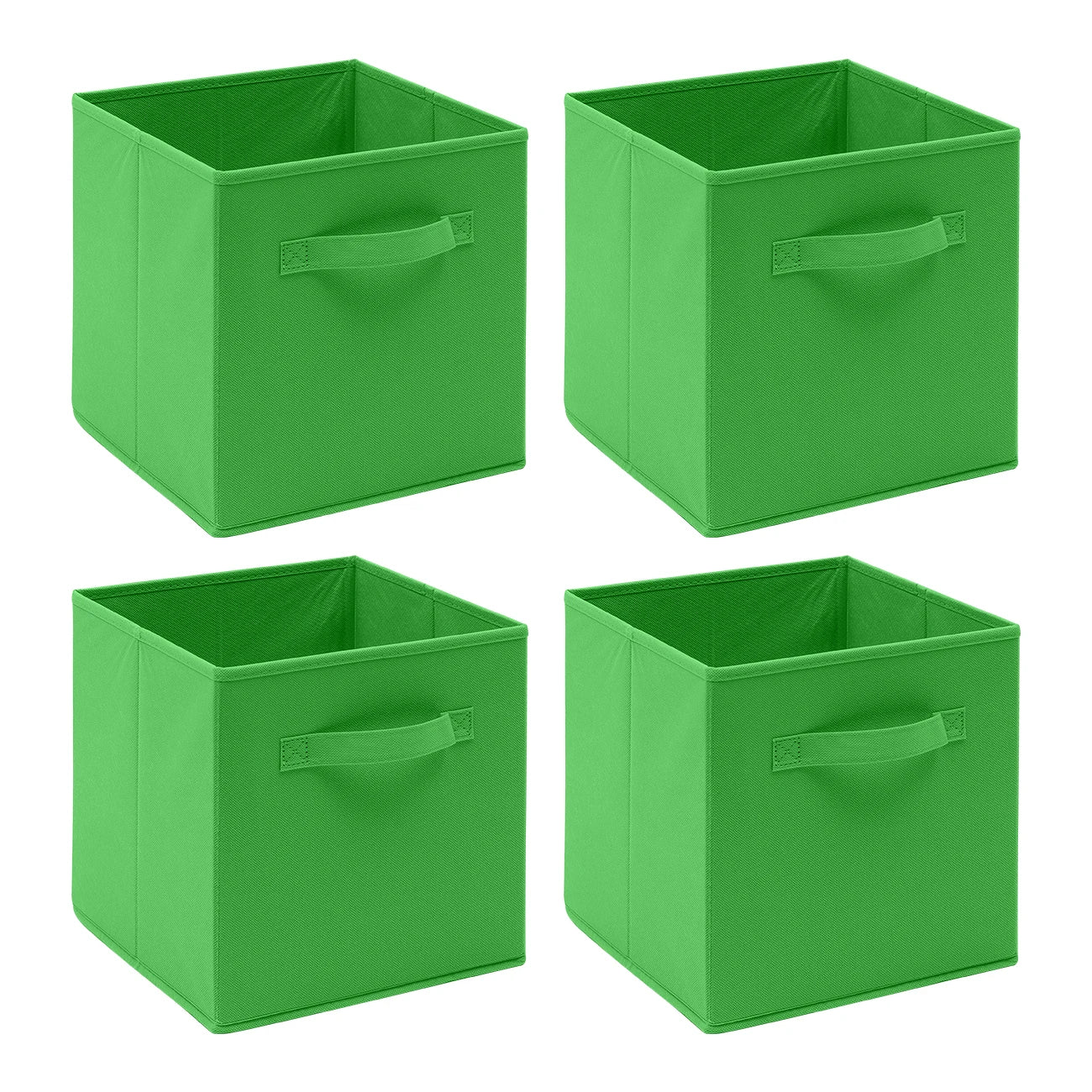 Four green storage cubes with handles on a white background
