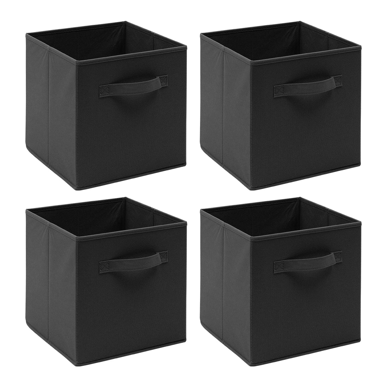 Four black storage cubes with handles on a white background